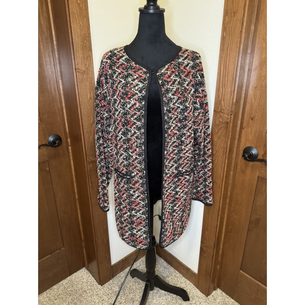 Anthropologie Sanctuary Womens Black Multicolor Chevron Blazer Cardigan Sz M